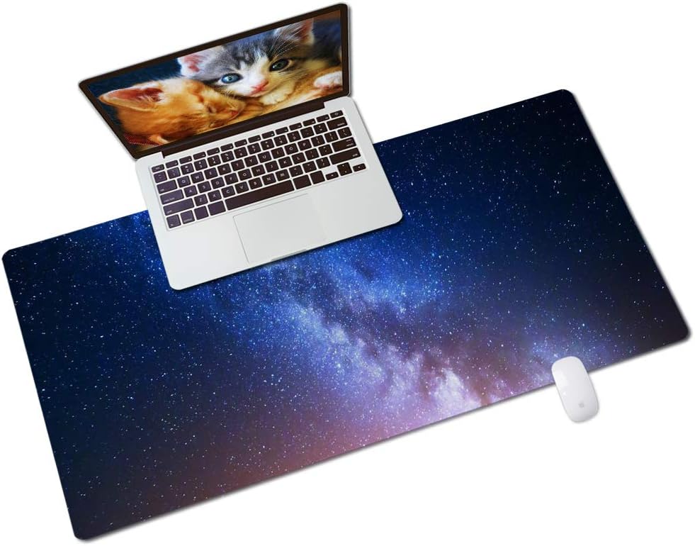 QIYI Desk Pad, Galaxy PU Leather Desk Blotter Protector, Waterproof Computer Desk Mat, Keyboard Mouse Pads, Non Slip Base Home & Office Accessories, Extended Large Size 31.5" x 15.7" - Starry Sky