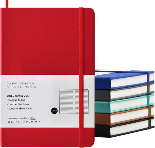 Coopay 6 Pack B5 Notebooks Journal College Ruled Composition Notebooks Classic Hardcover Lined Journals for Office Home School Business Writing Notes, 10.2" x 7.5", 100GSM Thick Paper (Multicolor)