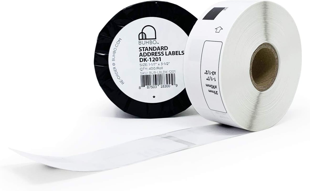 Buhbo Compatible Refill Replacement Label for Brother DK-1201 1-1/7" x 3-1/2" for Address and Barcodes (20 Pack / 400 Labels Per Roll)