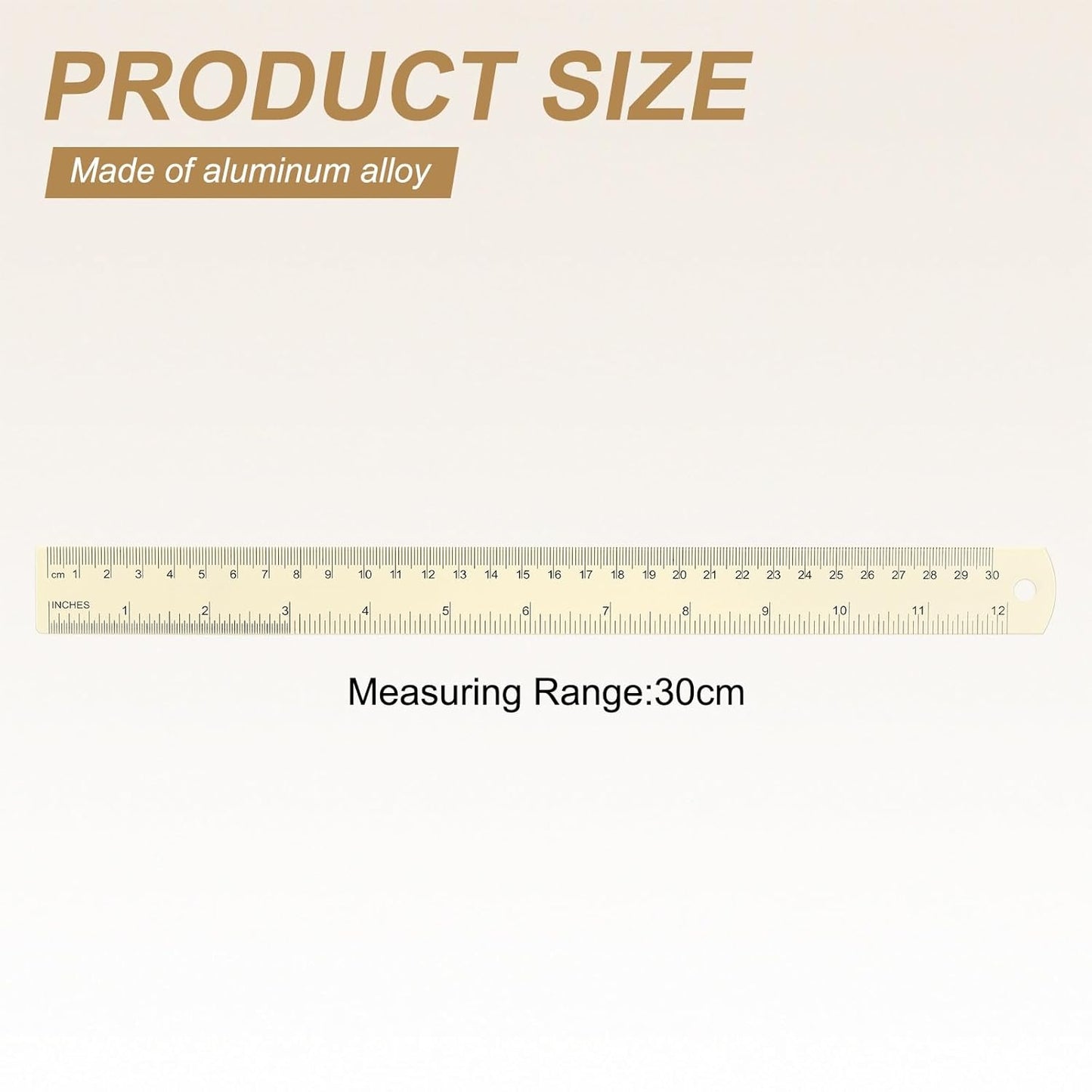 HARFINGTON 4pcs Metal Straight Ruler 30cm Metric SAE Aluminum Alloy Measuring Rulers Scale Tool with Hole for Measure Study Reading Classroom Office, White