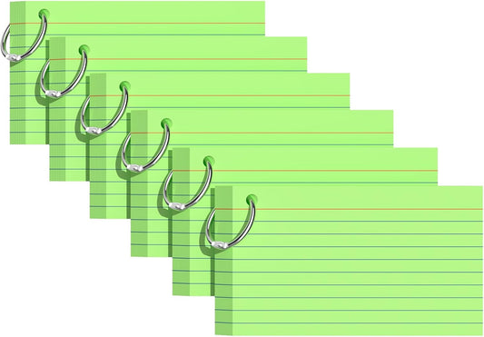 Index Cards 3x5 Inches, 300 PCS, Green Flash Cards With Ring, Punched Lined Study Card Ruled Flashcards Notecards, Ruled Front And Blank Back, Note Card for School, College And Home