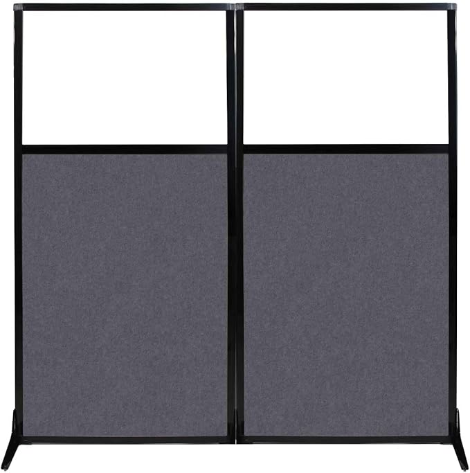 Versare Office Workstation Screen | Portable Wall Divider | Modern Cubicle | Freestanding Privacy Screen | Flexible Work Space | 2 Panels | 66" Wide x 70" Tall Dark Gray SoundSorb Panels with Window