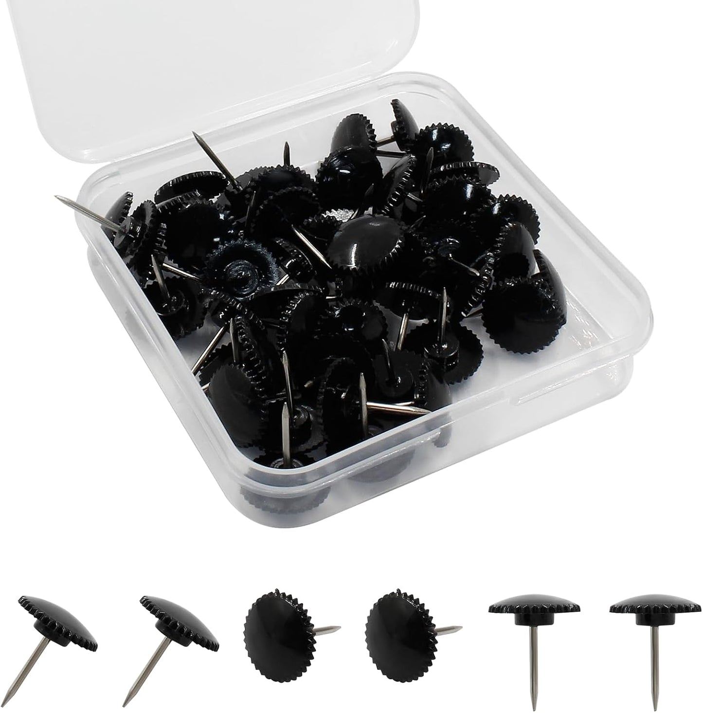 Piutouyar 50 Pcs Black Push Pins, Plastic Thumb Tacks for Wall Hanging, Flat Head and Steel Point Push Pins Wall Tacks Thumbtacks for Furniture Cork Board DIY Projects or Home Decor