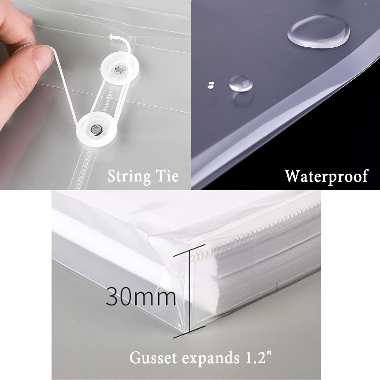 Letter Size Clear Poly Envelopes with String Closure 10 Pack, EGOSKY Plastic Envelope Folders with Top Opening