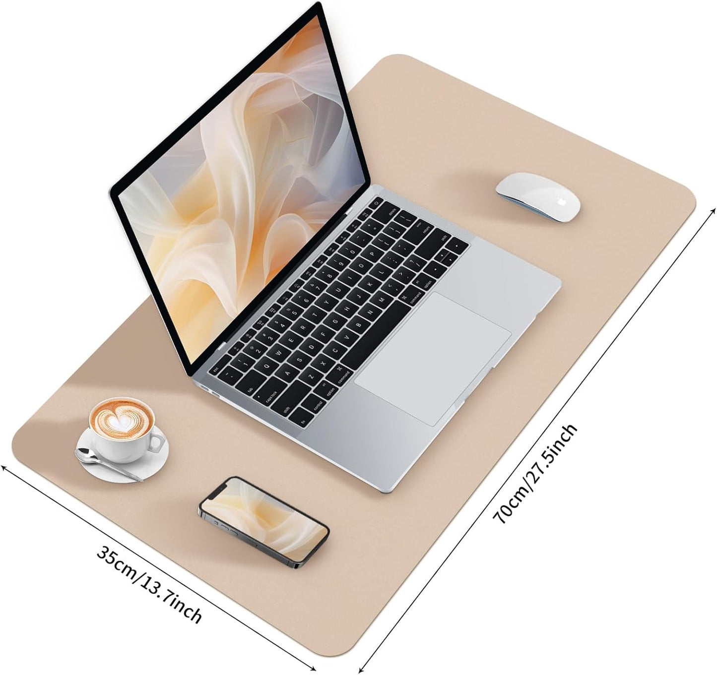 Bloss Leather Desk Mat, Mouse Pad, Waterproof Small Desk Pad, Desk Matt for Desktop, Non-Slip Desk Pad Mat for Office Work/Home - Beige (27.6 x 13.8 Inches)