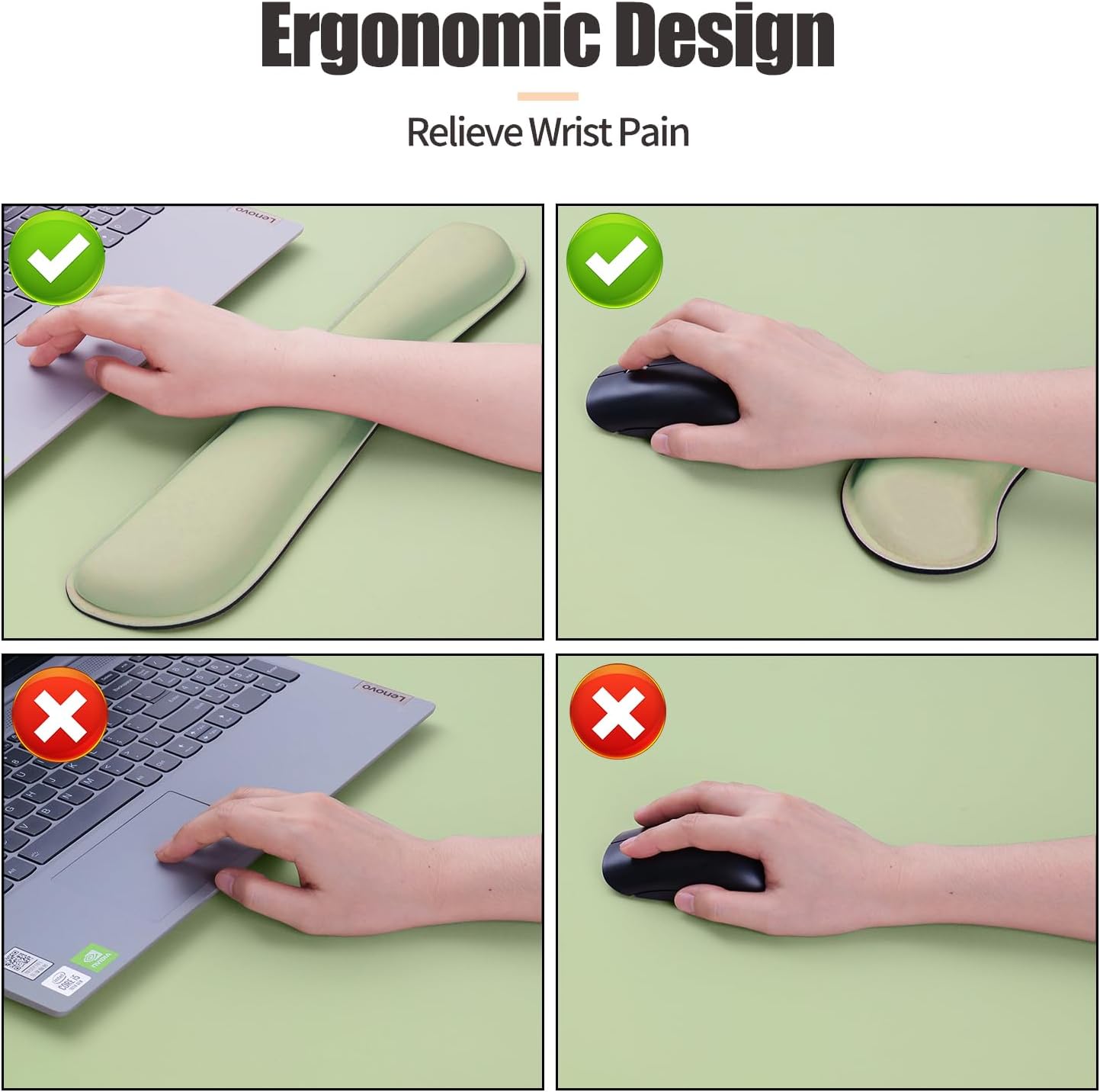 Bloss Leather Desk Mat and Keyboard Wrist Rest, Large Mouse Pad + Keyboard Pad+Mouse Wrist Support, Non-Slip Desk Mat Protector for Office, Home(31.5×15.7 Inches, Green)