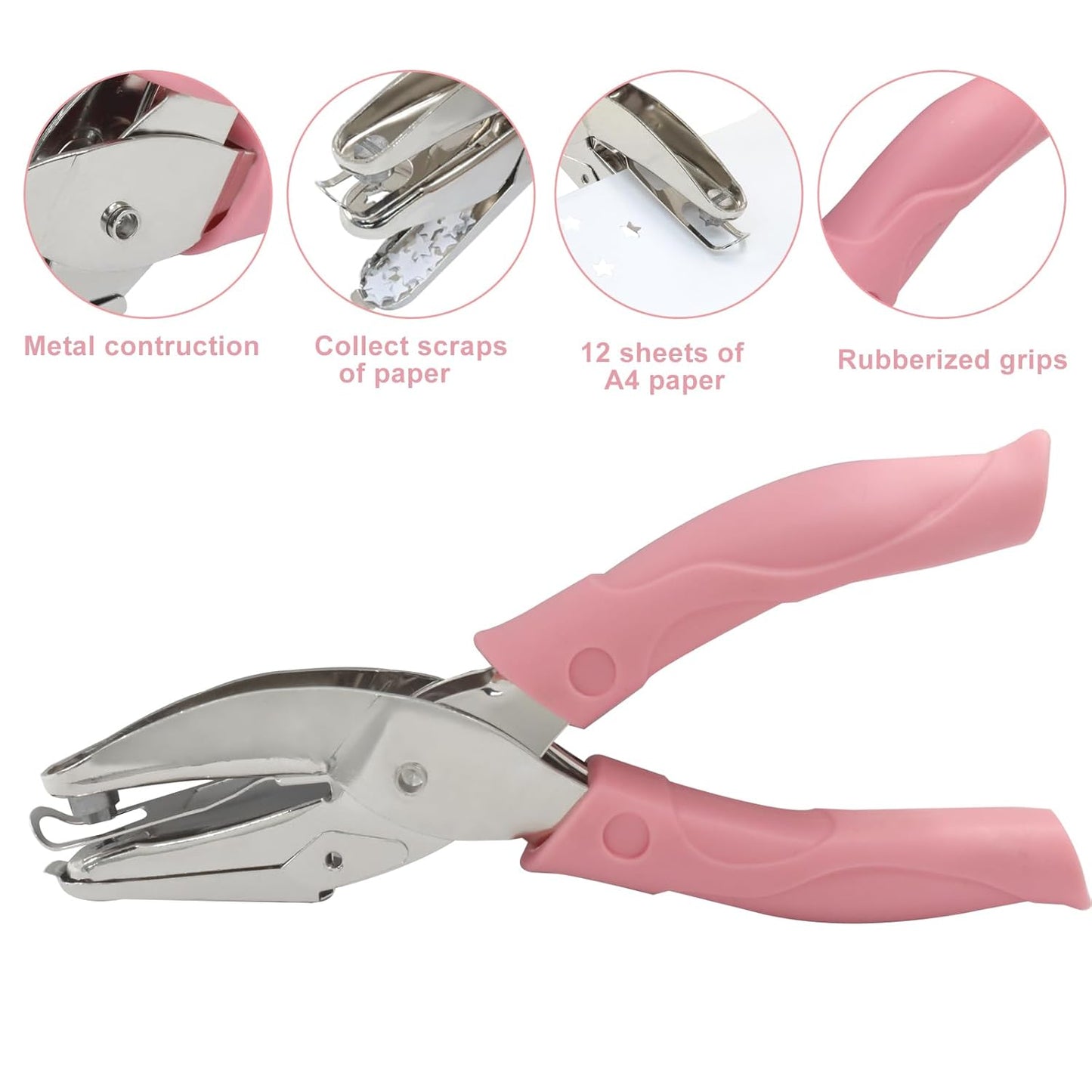 Handheld Hole Paper Punch, Star Hole Punch, 1/4 Inch Metal Single Hole Puncher with Soft Grip Handle for DIY Craft, Scrapbooking, Tags, Paper Projects