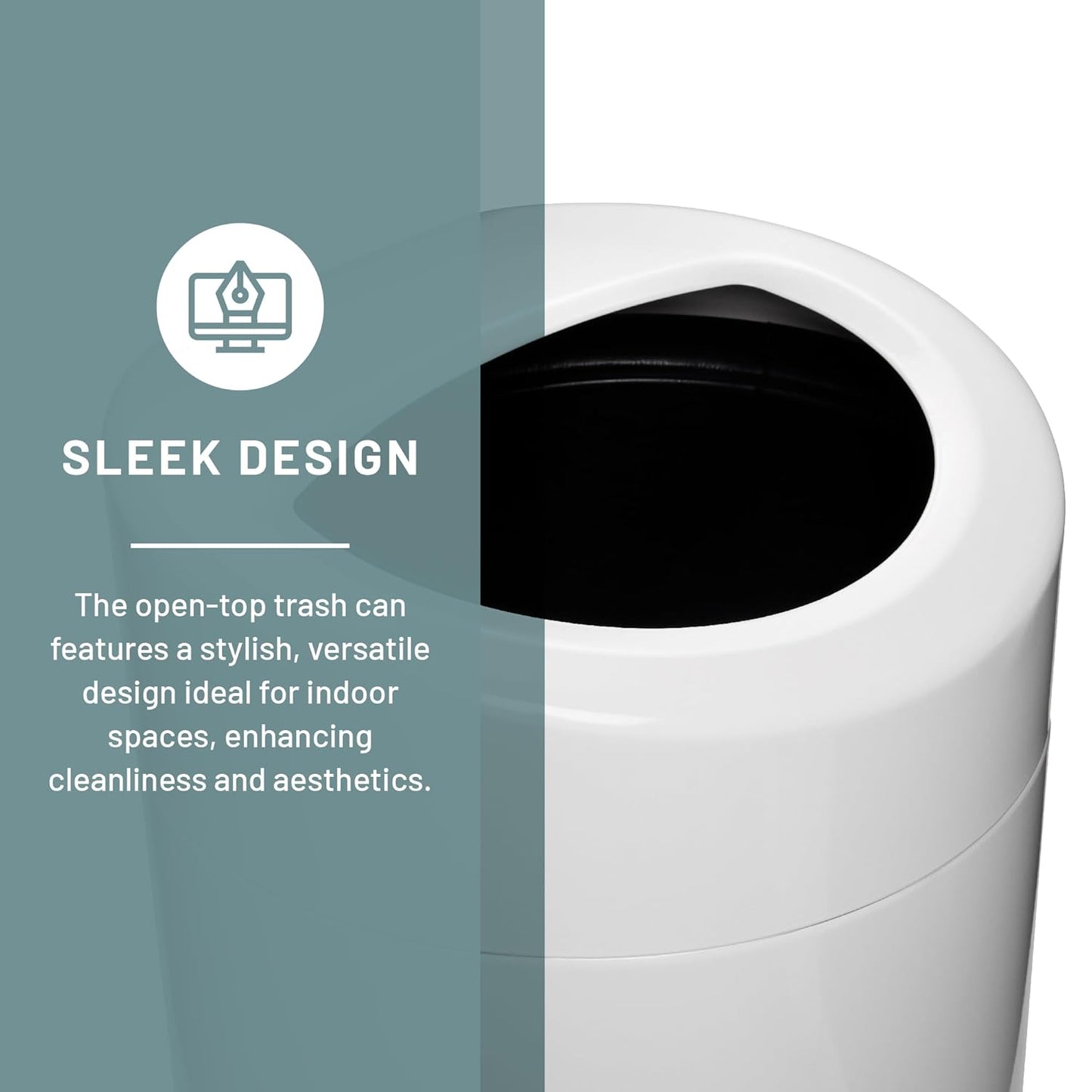 Safco Open Top Trash Can, 30 Gallon Stainless Steel Modern Garbage Can for Indoor Use, White