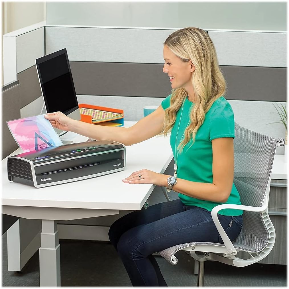 Fellowes Laminator Venus 2 125, Rapid 30-60 Second Warm-up Laminating Machine, with Laminating Pouches Kit (5734801), Black, Silver, 5.1" x 21.3" x 8.2"