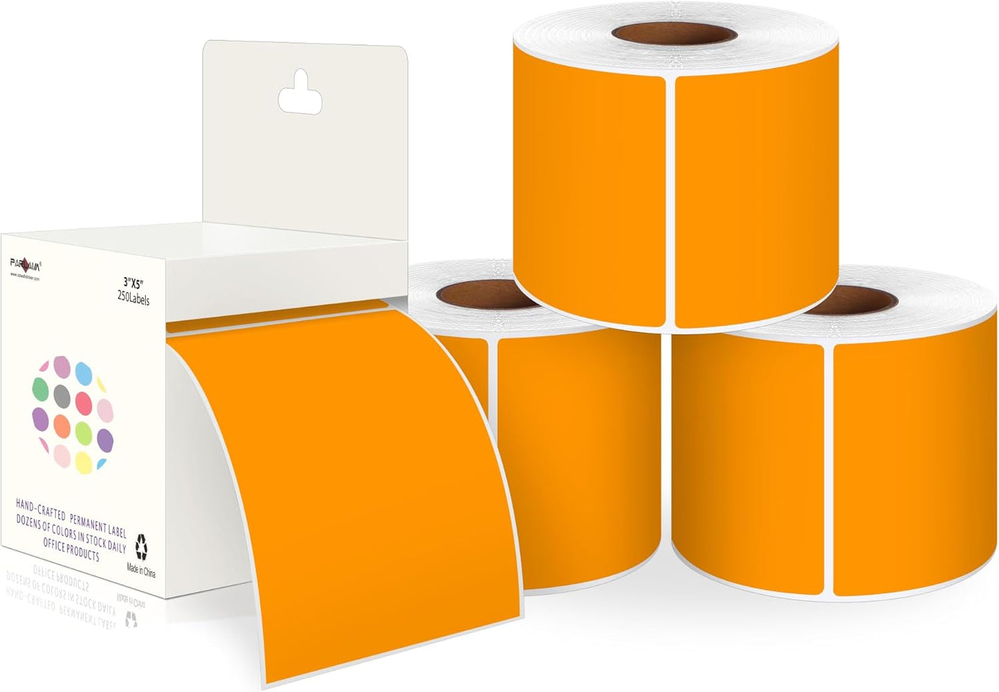 PARLAIM 3 X 5 Inch 1000Per/4Rolls Rectangle Inventory Color Coding Labels,Roll Square Label Stickers for Home (Fluorescent Orange)