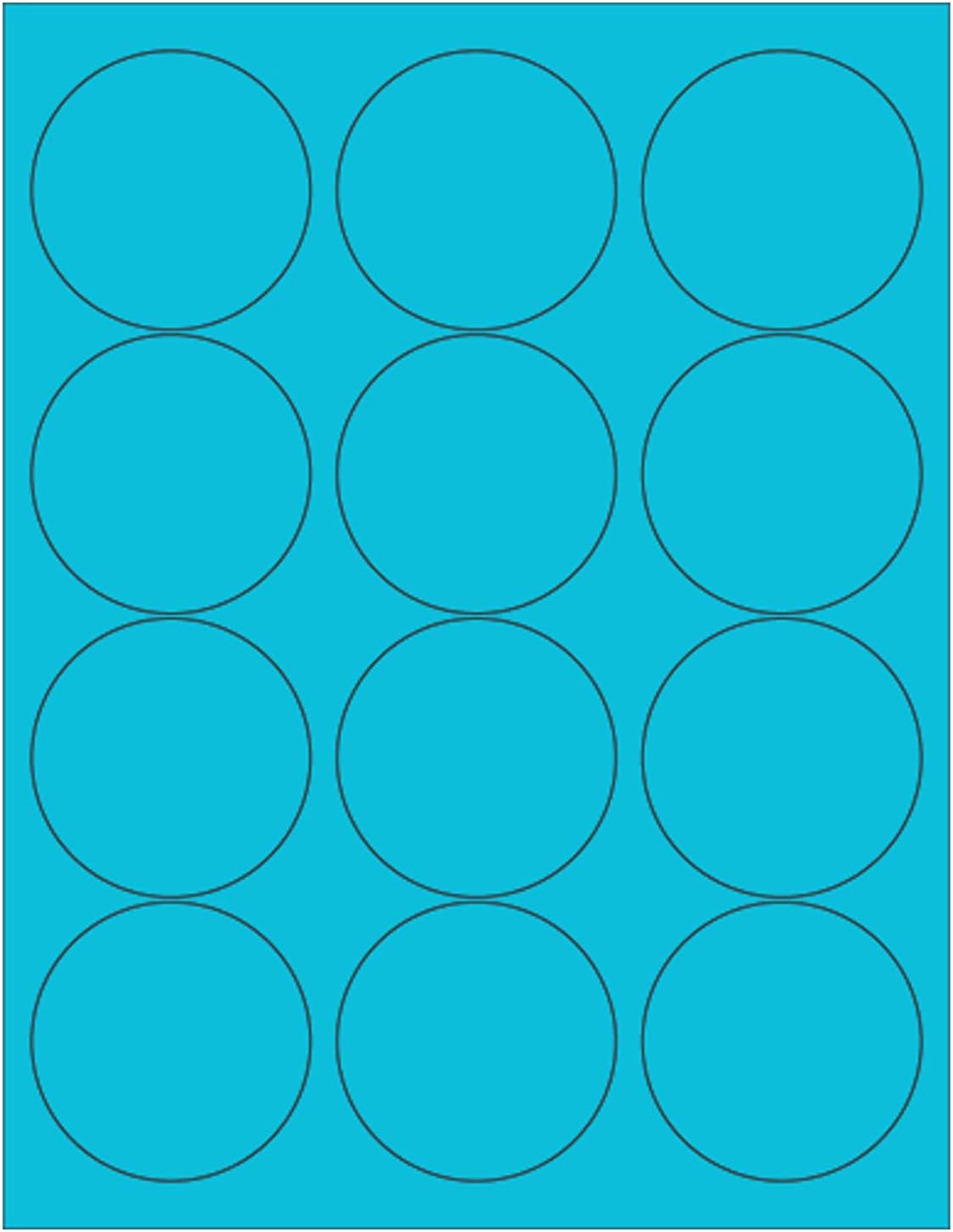 NextDayLabels - 8-1/2 x 11 Neon Color High Light Fluorescent Labels for Laser & Inkjet Printer (Blue Fluorescent, 2.5" Round - 12 Per Page | 300 Labels)