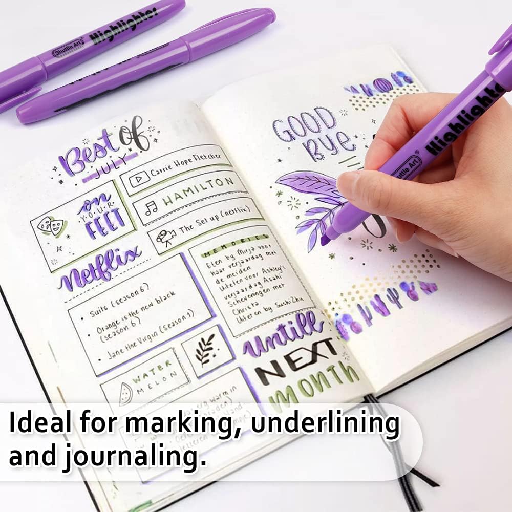 Shuttle Art Highlighters, 30 Pack Purple Highlighters Bright Colors, Chisel Tip Dry-Quickly Non-Toxic Highlighter Markers for Adults Kids Highlighting in Home School Office