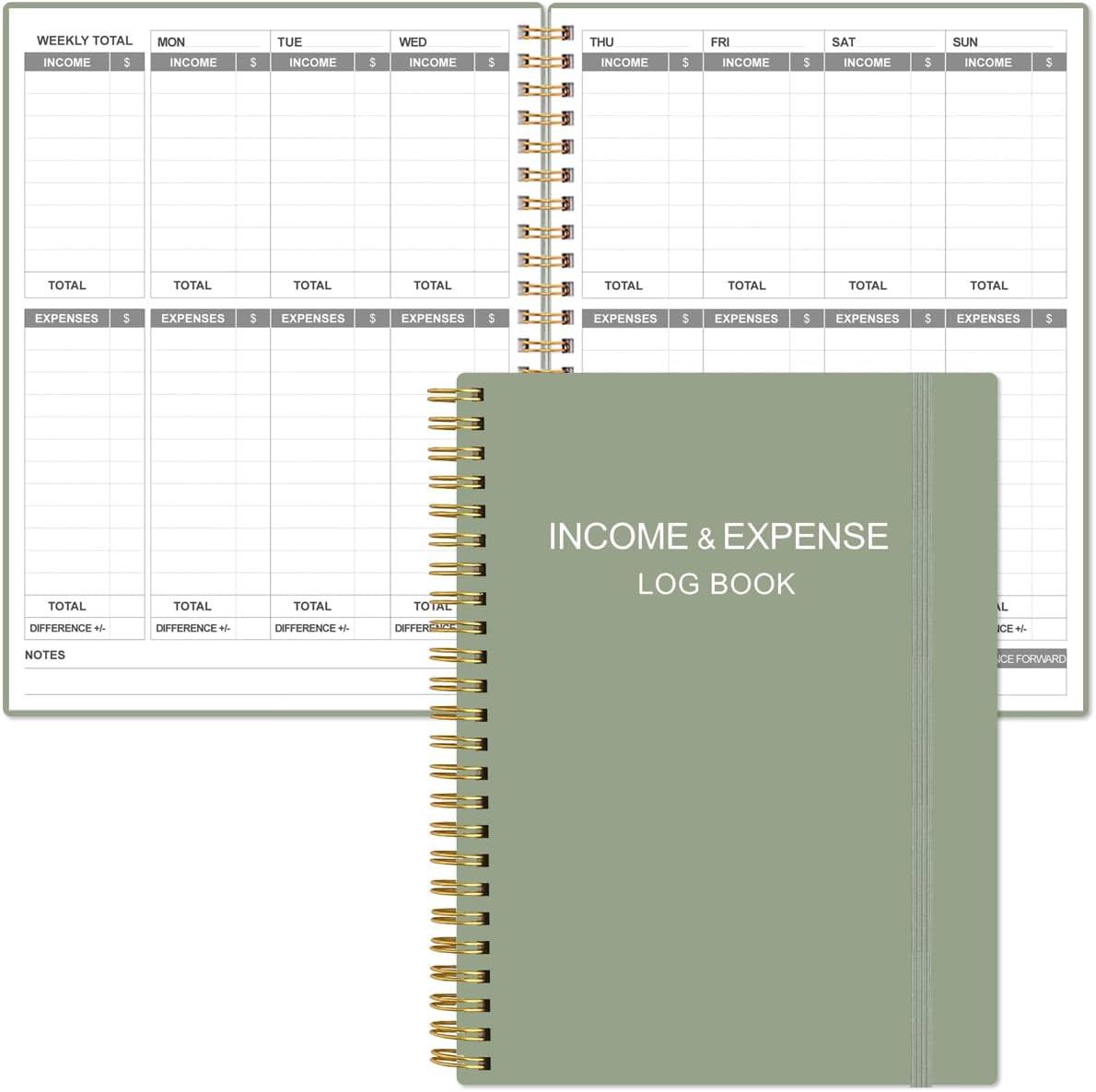 Heveboik Income & Expense Log Book - A4 Income and Expense Tracker for Small Business, Accounting Bookkeeping Tracking for Woman and Man, 8" x 10.5", Green
