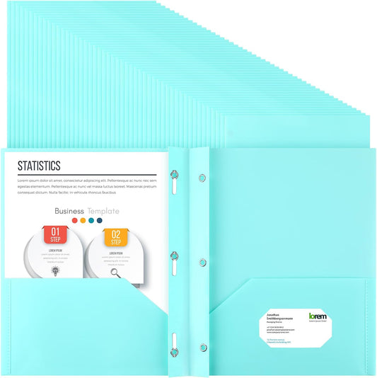 Patelai 48 Pcs Plastic Folders with 2 Pockets and 3 Prongs Home Folders with Card Slot Letter Size Heavy Duty Report Covers for Back to School(Mint Green,Classic)