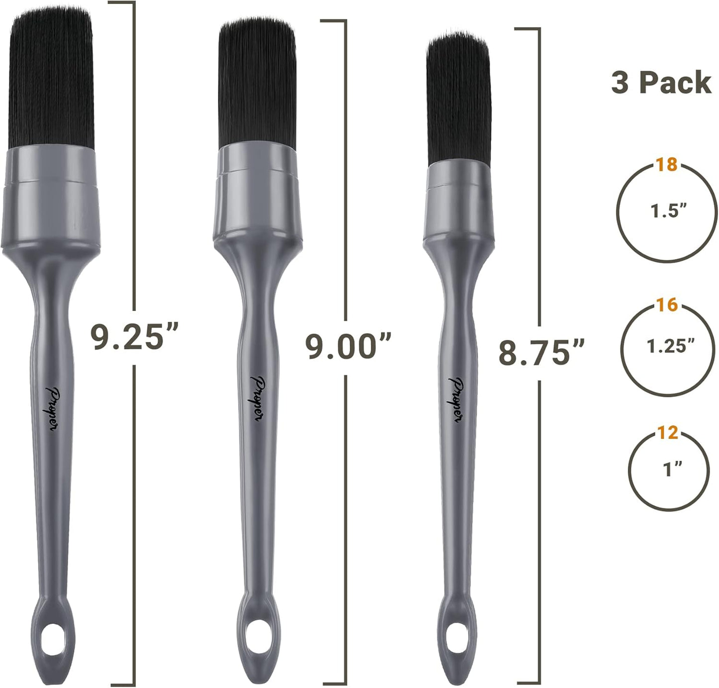 Car Detailing Brush Set - 3 Pack Synthetic Brushes for Interior & Exterior, Wheels, Tires, Engine Bay, Leather Seats