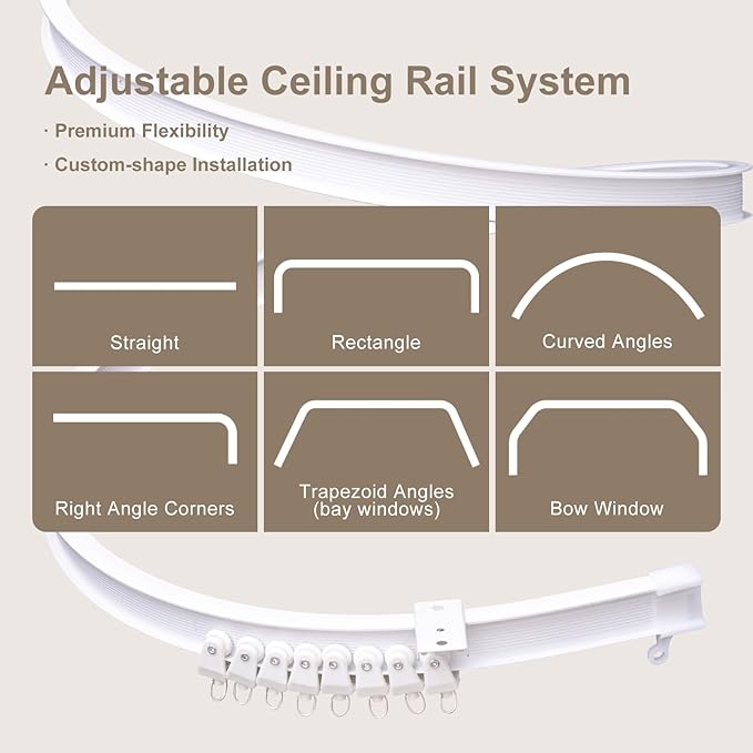 Room Divider Curtains & Flexible Bendable Tracks Set,Privacy Dividers Ceiling Track Curtain Window Blackout Curtains for Living Room Bedroom (W100 × H108 In 1 Panel Khaki Drape & White Rail)