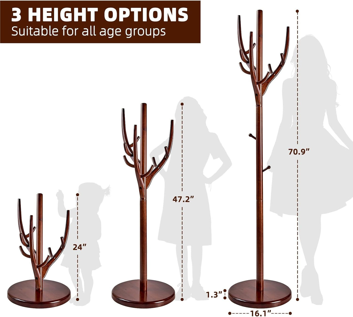 Uniclinens Coat Rack Freestanding Solid Wood Coat Tree Standing with 12 Hooks, Coat Rack Stand Creative Tree Branch-look (Walnut)