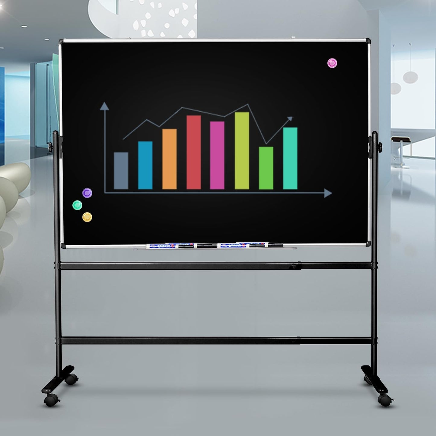Mobile Dry Erase Blackboard 36 x 24, Magnetic Portable Black Dry Erase Board with Stand, Rolling Double Sided Chalkboard with Wheels - Easel Standing Black Board for Office, School & Home