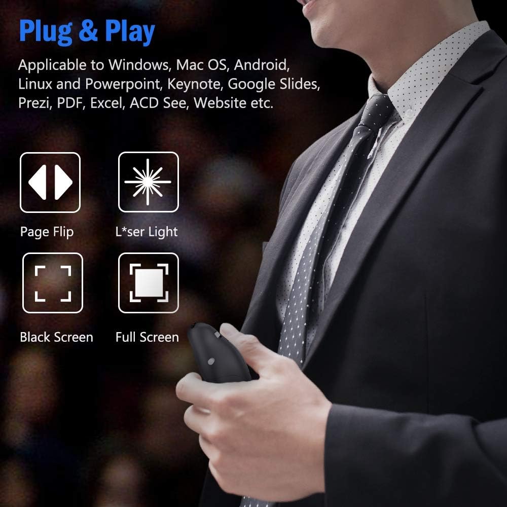 Presentation Remote Clicker, Wireless Presenter for PowerPoint Presentation Remote, RF 2.4GHz USB for Mac, Keynote, Computer, Laptop