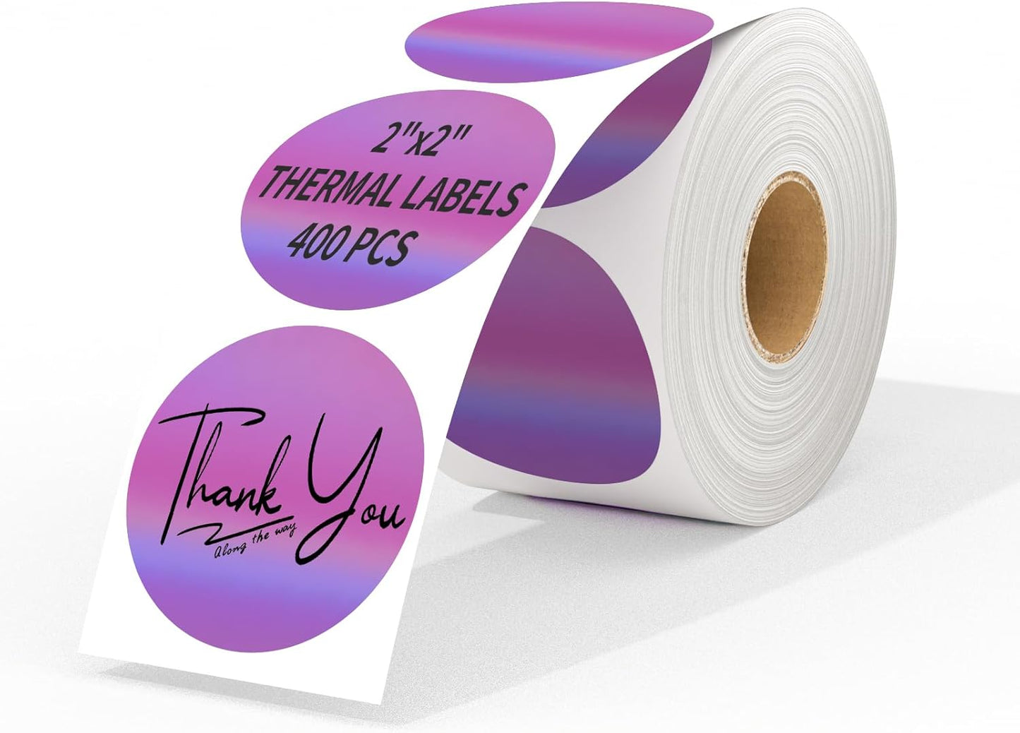 MFLABEL 2" Round Holographic Thermal Labels - 400pcs Purple Waterproof Sticker Roll for Small Business Logo, Compatible with MUNBYN/Rollo/Phomemo (Not for Dymo/Brother)