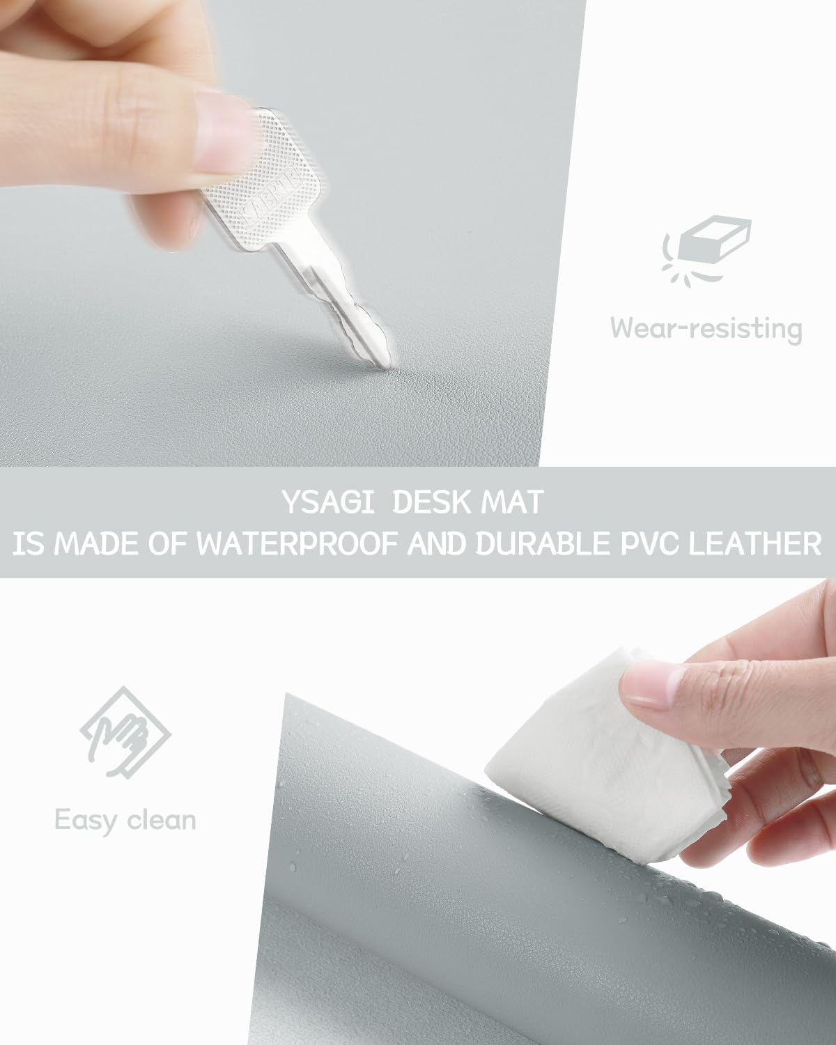 YSAGi Non-Slip Leather Desk Pad, Waterproof Laptop Computer Desk Keyboard Mat, Table Protector Blotter Mat, Large Mouse Pad for Office/Work/Home/Decor(Silver-Grey, 23.6" x 13.7")