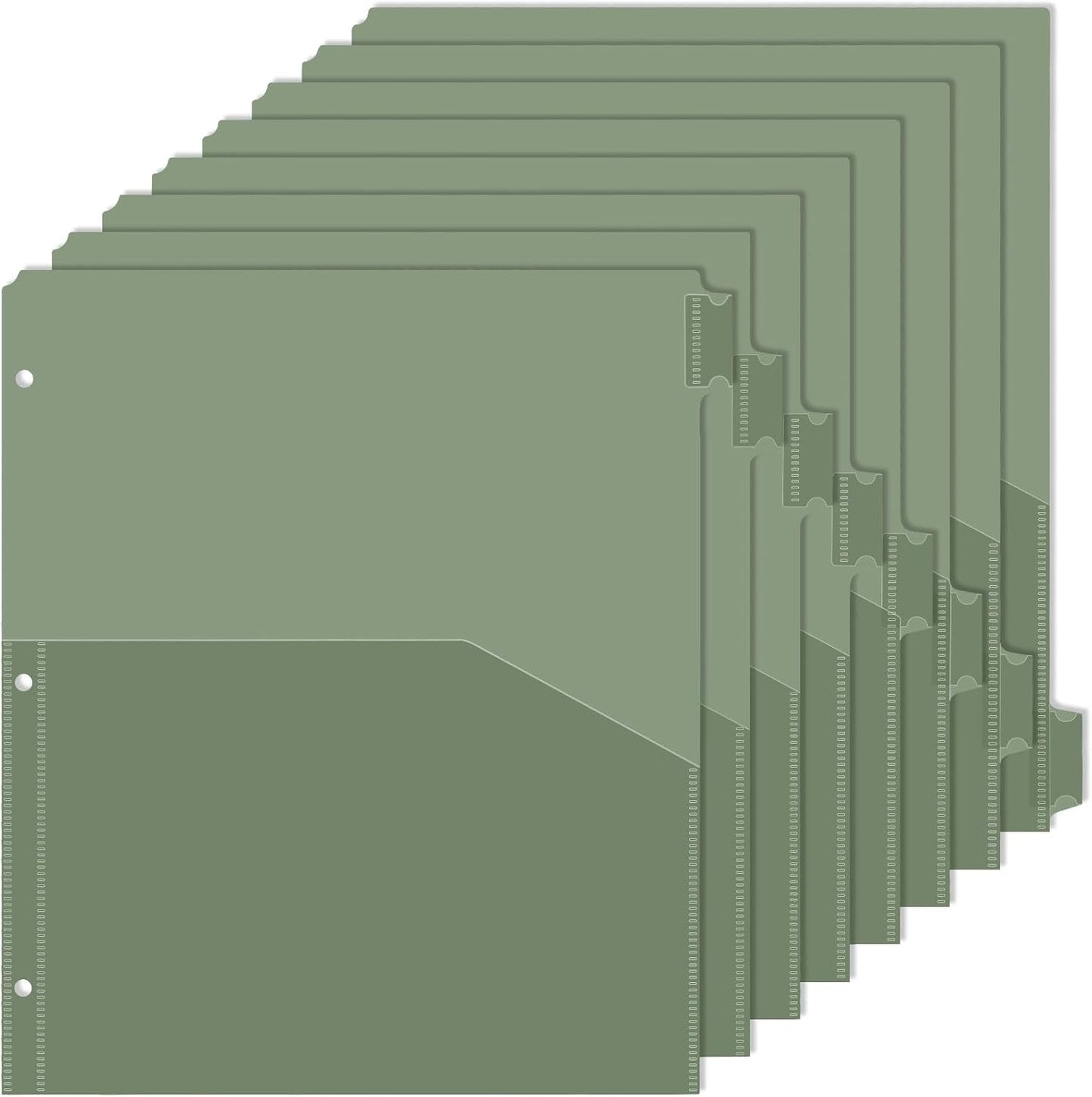 8 tab dividers for 3 Ring Binder with Pockets, Plastic Dividers with Front Pocket, 8-tab Index Dividers with 3 Holes Punched for School & Office Supplies (Green)