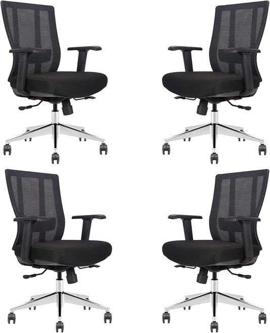 Ergonomic Conference Room Chair Mesh Back with Seat Slide - Adjustable Lumbar Support Computer Desk Chair with Height Adjustable Arms - 5-Star Polished Aluminum Base (Pack of 4)