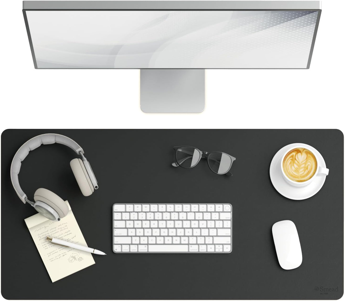 Smead Desk Pad, Vegan Leather Desk Mat with Non-Slip Faux Suede Backing, Perfect Desk Organizer for Office Decor, 31.5” x 15.7” Medium, Charcoal (64833)