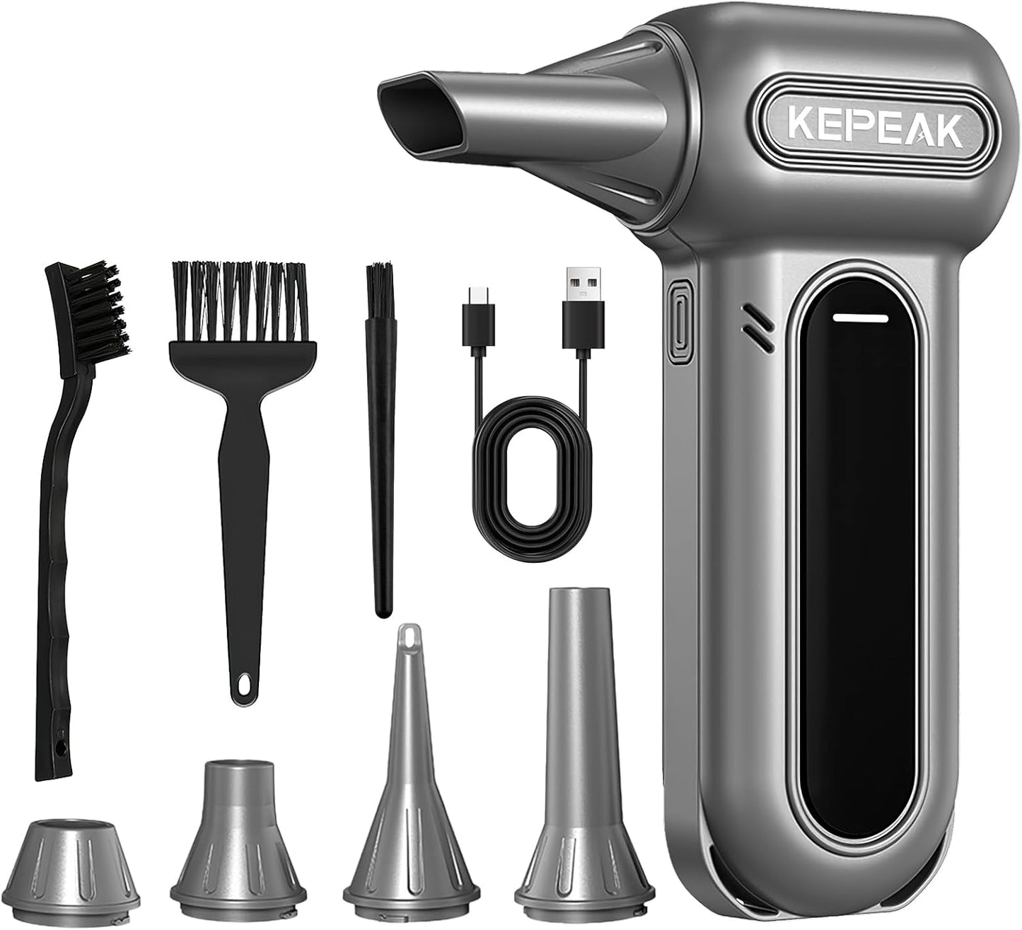 KEPEAK Electric Compressed Air Duster, 130000 RPM Cordless Rechargeable Air Duster for PC Clean, 4 Gear Portable Air Blower for Office, Car, Home, Outdoor-Replace Compressed Air Can