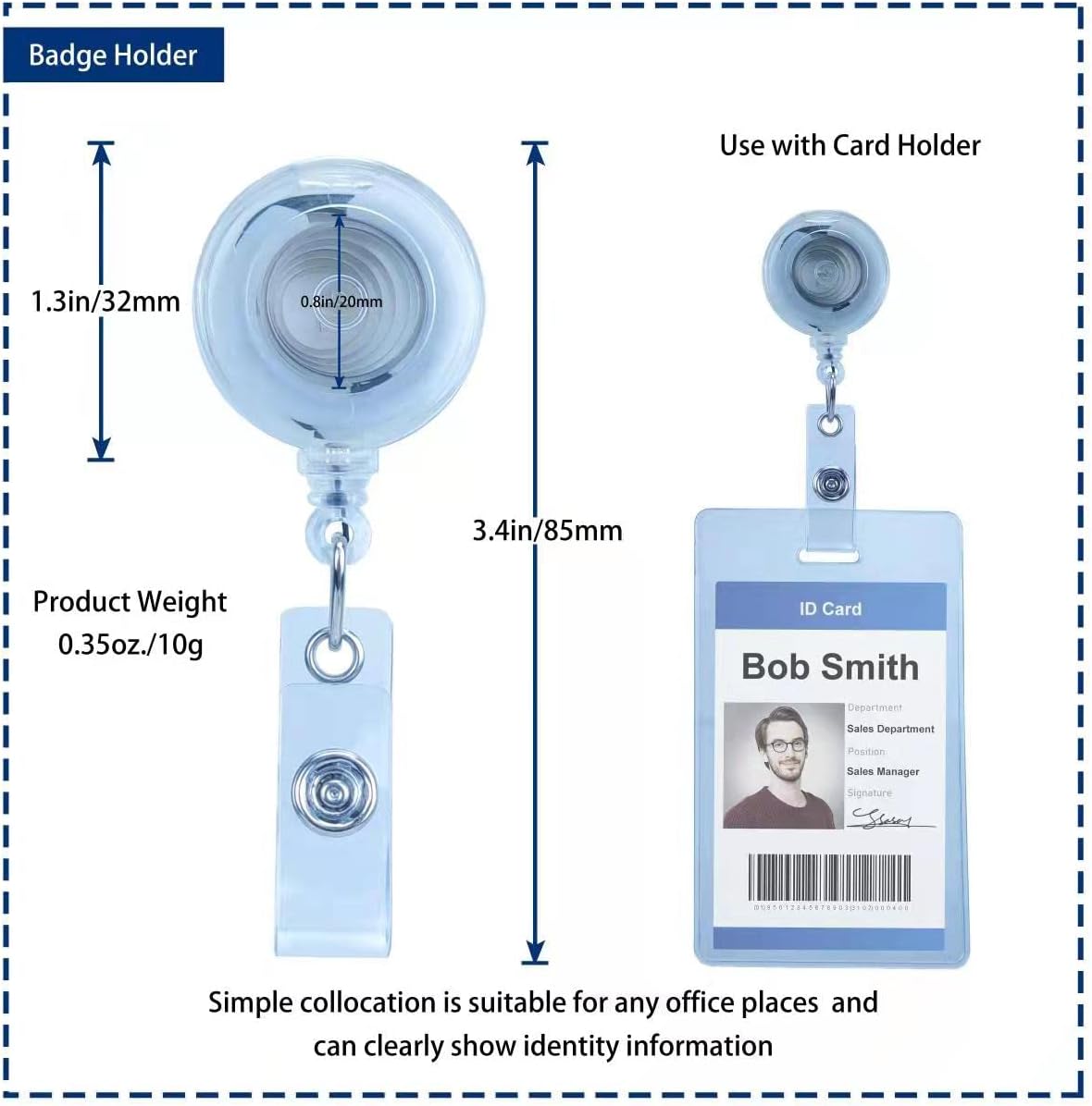 Badge Reels Retractable Badge Holder with Clip, Id Clips for Badges, Id Badge Reel, Retractable Id Badge Clip with Clear Vinyl Strap & Alligator Swivel, No Twist Dispenser (Clear)