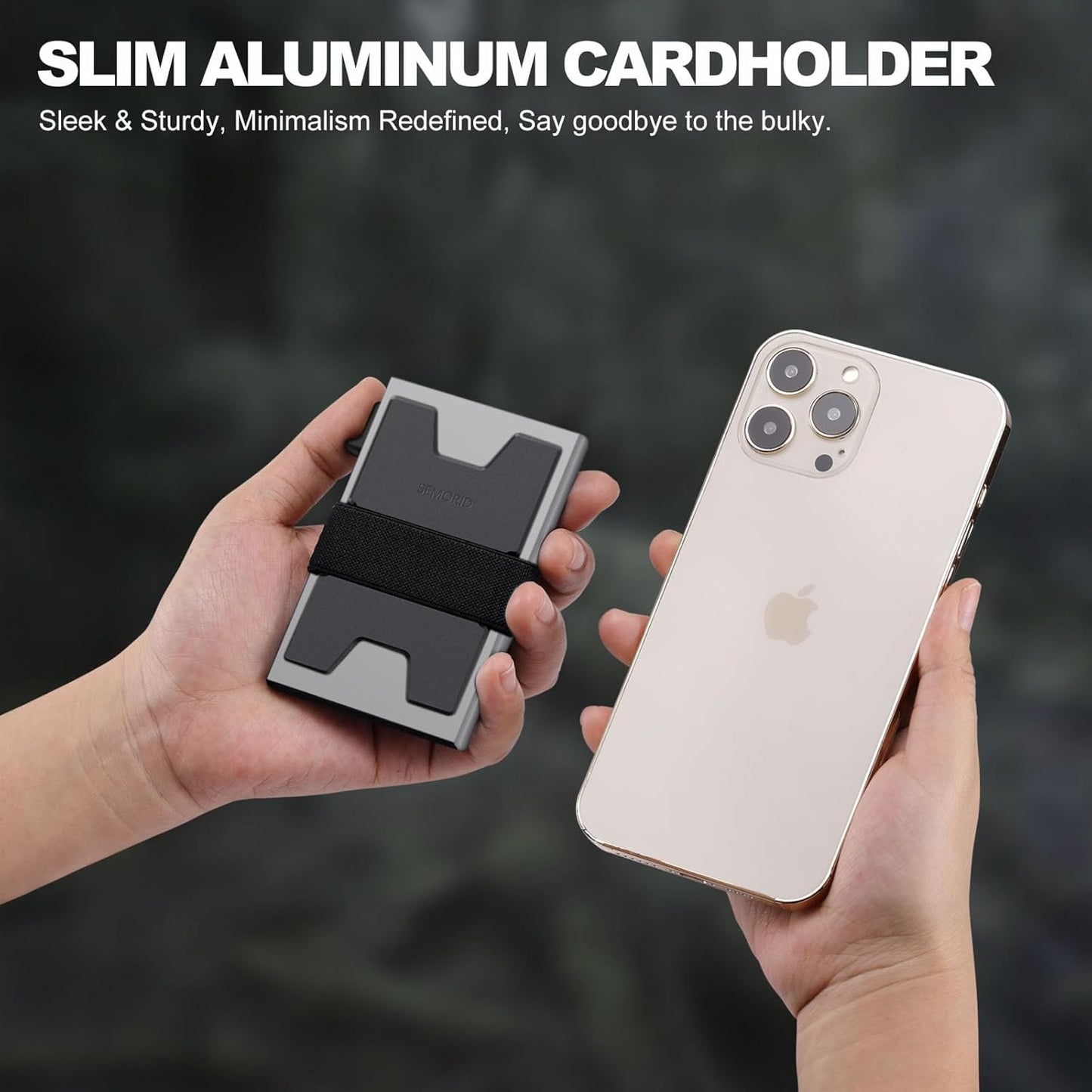 Slim Aluminum Card Holder Wallet for Men, Durable Expandable Backplate, RFID Blocking Minimalist Metal Pop Up Wallet, Holds 12 Cards Plus Cash (Grey)