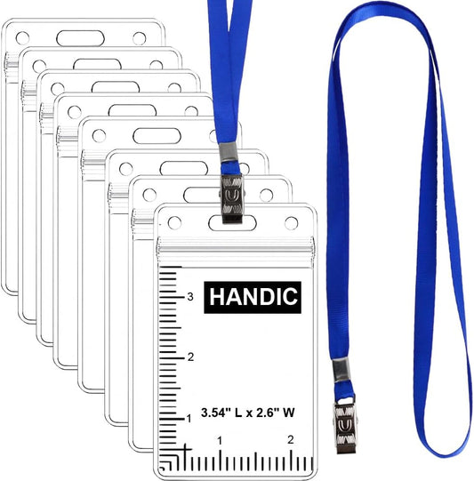 50pcs Clear Badge Holder with Lanyard Waterproof Type Clear ID Badge Holder with Lanyards for Name Tags ID Card (Blue, Vertical)