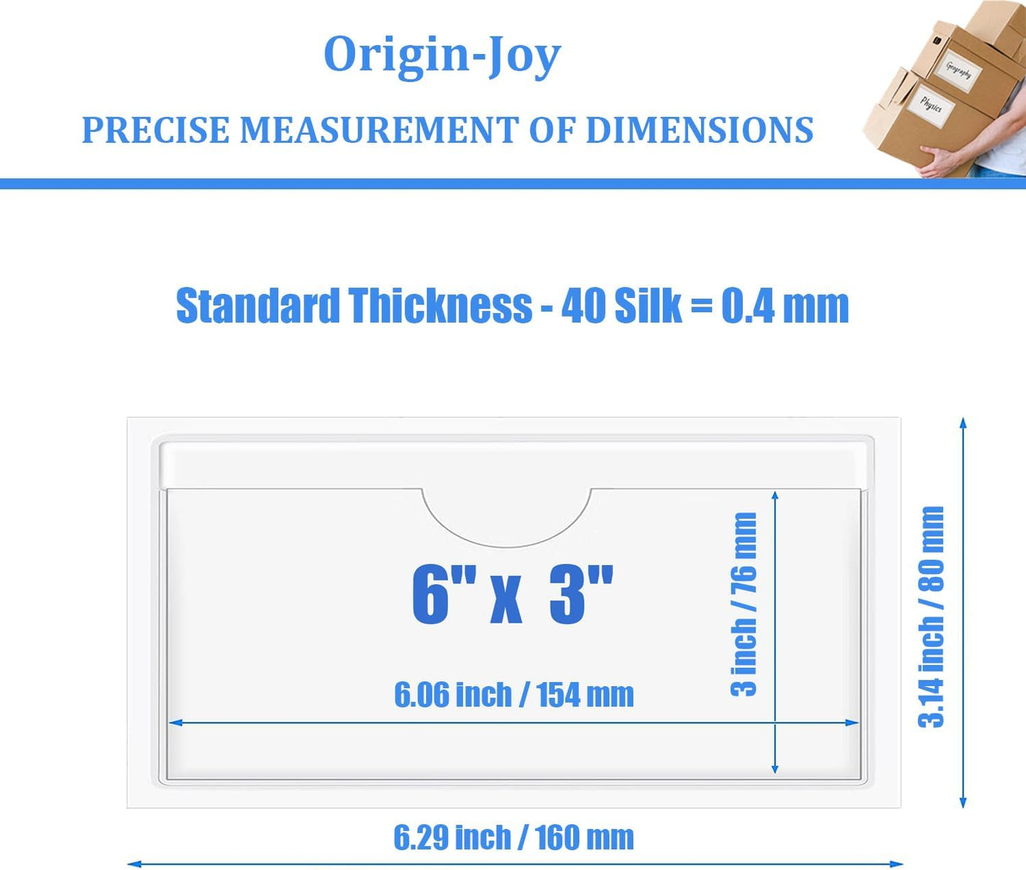 Origin-Joy 25 PCS Self-Adhesive Index Label Pockets, Clear Plastic Peel & Stick Card Holders with Top Open for Loading (6 x 3 inch)