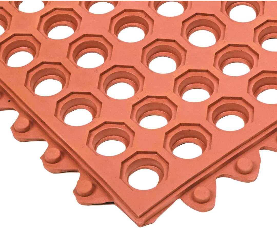 NoTrax 3' x 3' Light-Duty Rubber Drainage Mat, Customizable Modular Interlocking Design with Ergonomic Support, Anti-Fatigue, Non-Slip Surface, Red, 501S0033RD