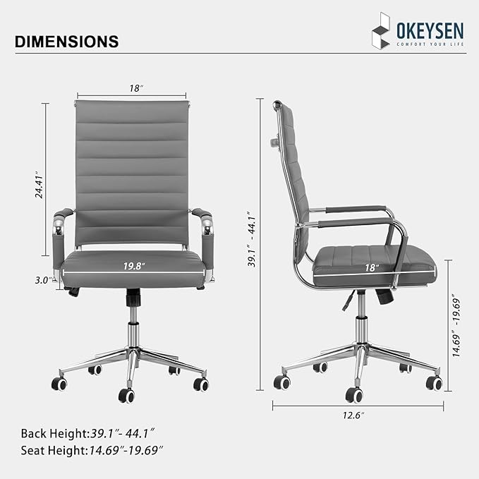 Okeysen Ergonomic Office Desk Chair, Modern PU Leather Conference Room Chairs Ribbed, High Back Executive Swivel Rolling Chair for Home, Office