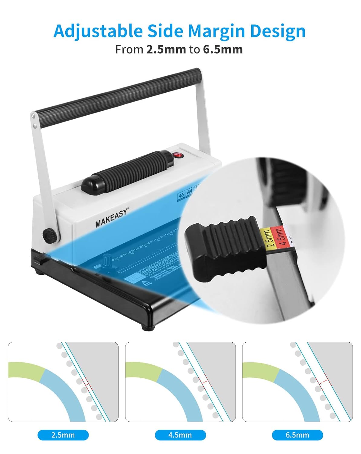MAKEASY Coil Spiral Binding Machine - Manual Hole Punch - Electric Coil Inserter - Adjustable Side Margin - for Letter Size/A4/A5, Comes with 1 Box 5/16'' Plastic Coil Binding Spines & Plier