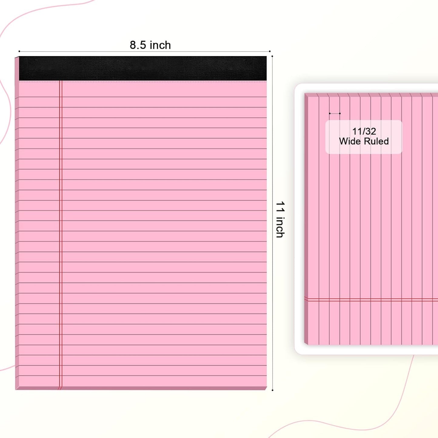Colored Legal Pads 8.5 x 11 Note Pads 8.5x11 inch, Wide Ruled Clear Print Writing Pads 30 Sheets/Pad, 20lb Colored Paper, Perforated Notepad with Sturdy Back (3 Pads)