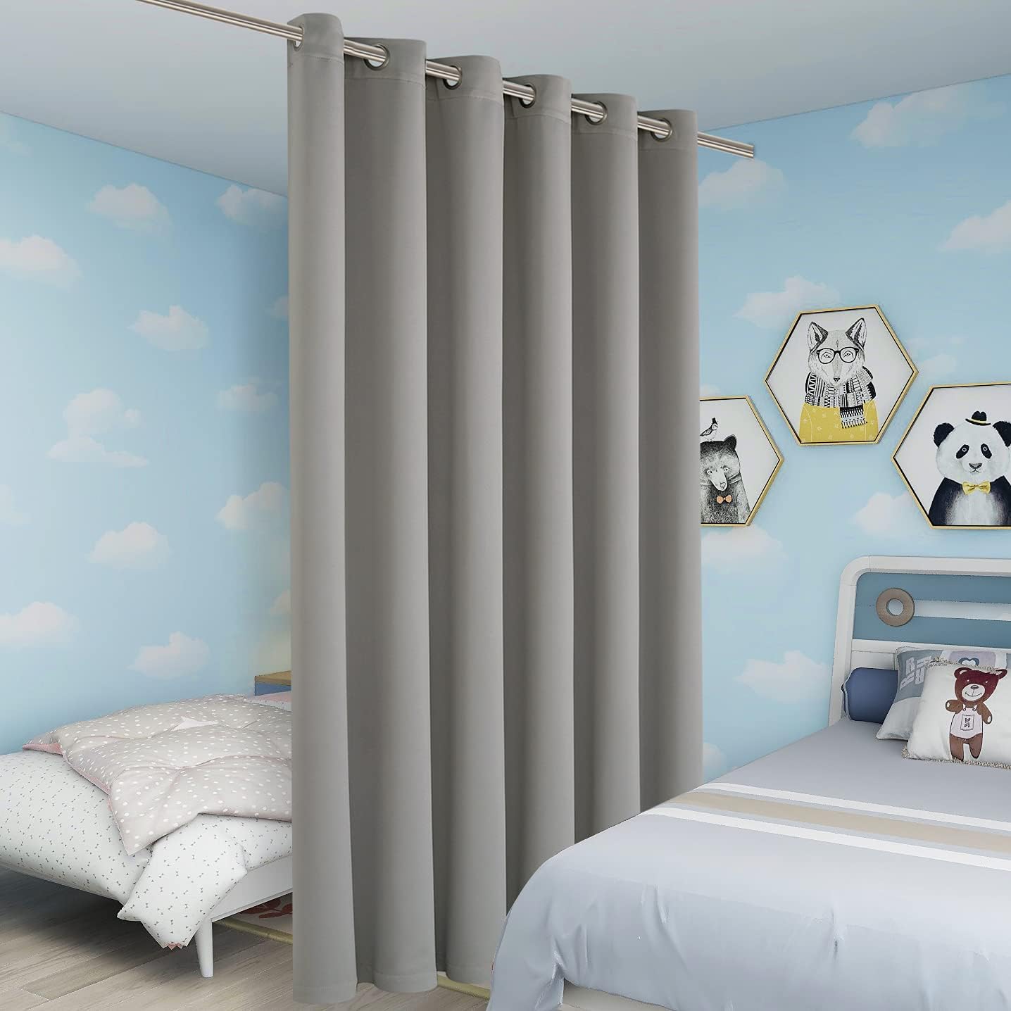 BONZER Room Divider Curtain Total Privacy Wall Wide Grommet Room Darkening Curtains for Patio Sliding Glass Door, 96L x 70W Inch (8L x 5.8W ft), 1 Panel, Silver