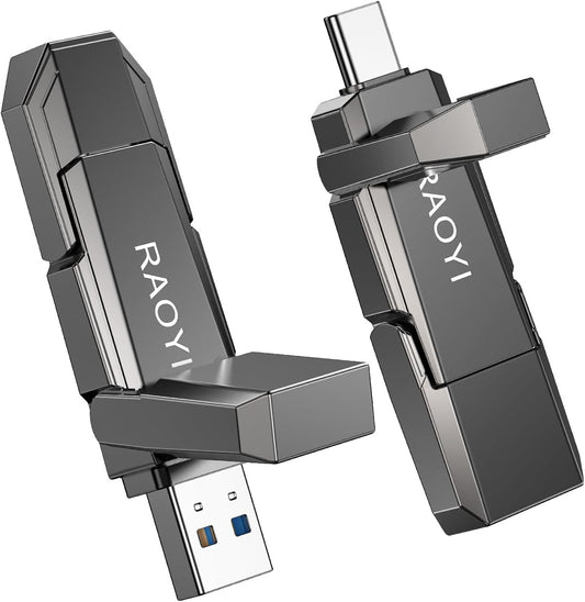 RAOYI 256GB USB C External SSD, 2-in-1 Solid State Drive Up to 450MB/s Dual USB 3.2 + Type-C Thumb Drive Portable SSD Drive for iPhone 15/16, Android, Tablet, PC and PS4