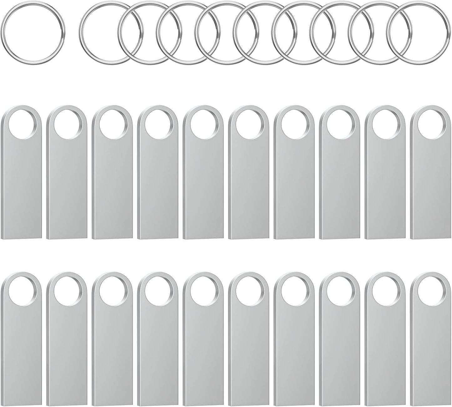 ABLAZE 2GB Flash Drive 20 Pack, Metal USB 2.0 Thumb Drives with Keychains USB Sticks Pendrives (Sliver)