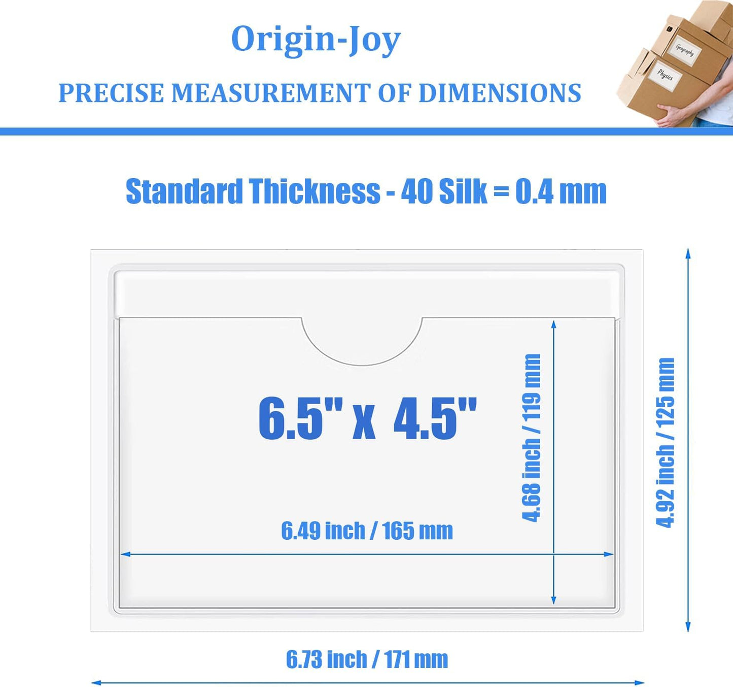 Origin-Joy 60 PCS Self Adhesive Index Card Pockets with Top Open, Clear Plastic Label Holder for Cards of Note, Library and Business, Adhesive Label Pockets & Card Holder (6.5 x 4.5 inch)