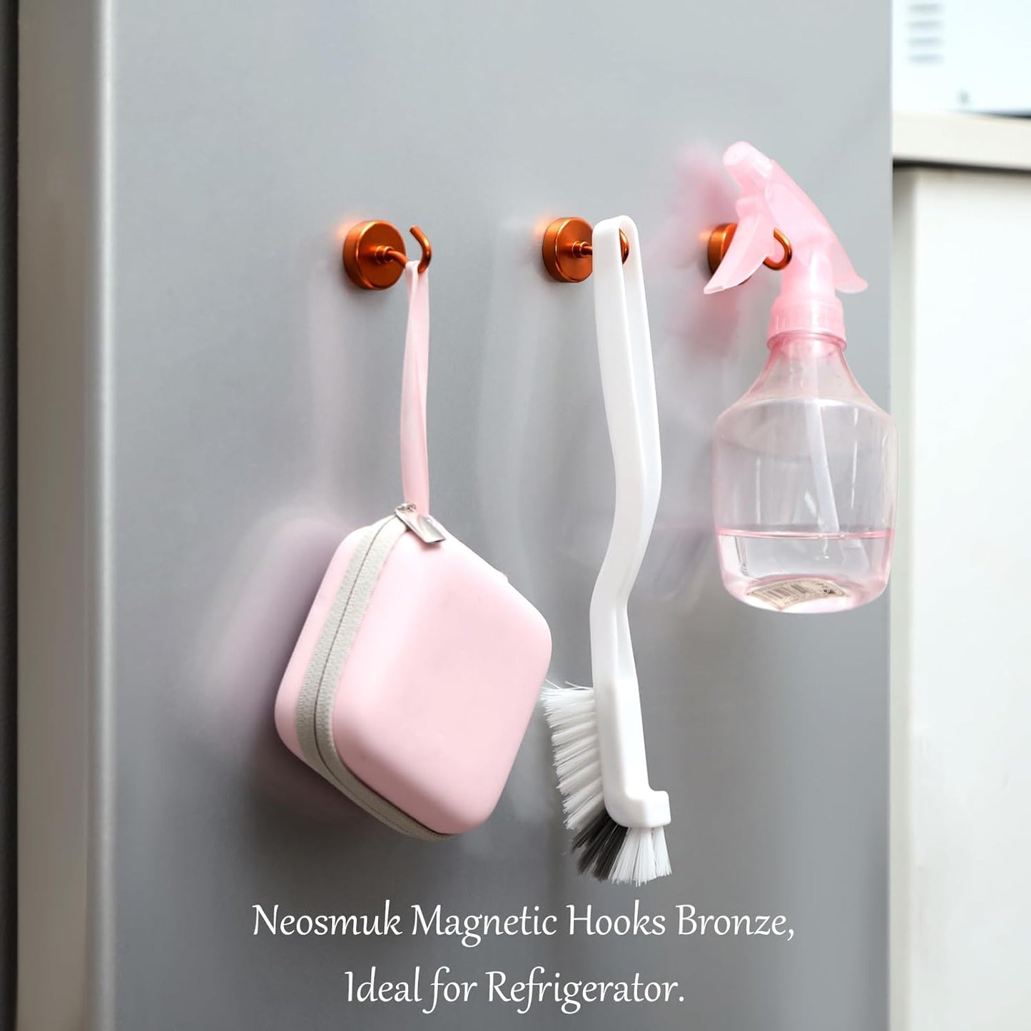 Neosmuk Magnetic Hooks Heavy Duty,Strong Magnet with Hook for Fridge, Super Neodymium Extra Strength Industrial Hooks for Hanging, Magnetic Hanger for Toolbox, Cruise, Grill(Bronze,4 Pack)