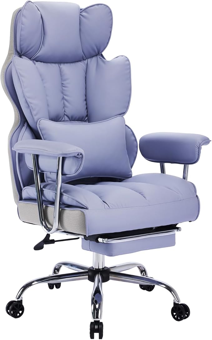 Efomao Big and Tall Office Chair 400LBS, Heavy Duty Executive Office Chair with Foot Rest, Home Office Desk Chairs, Purple Big Tall Computer Chairs