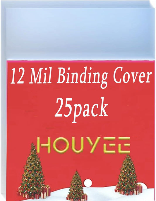HOUYEE 25 Pack 12 Mil PVC Binding Presentation Covers,Clear Report Covers, Letter Size, 8.5x11 Inches