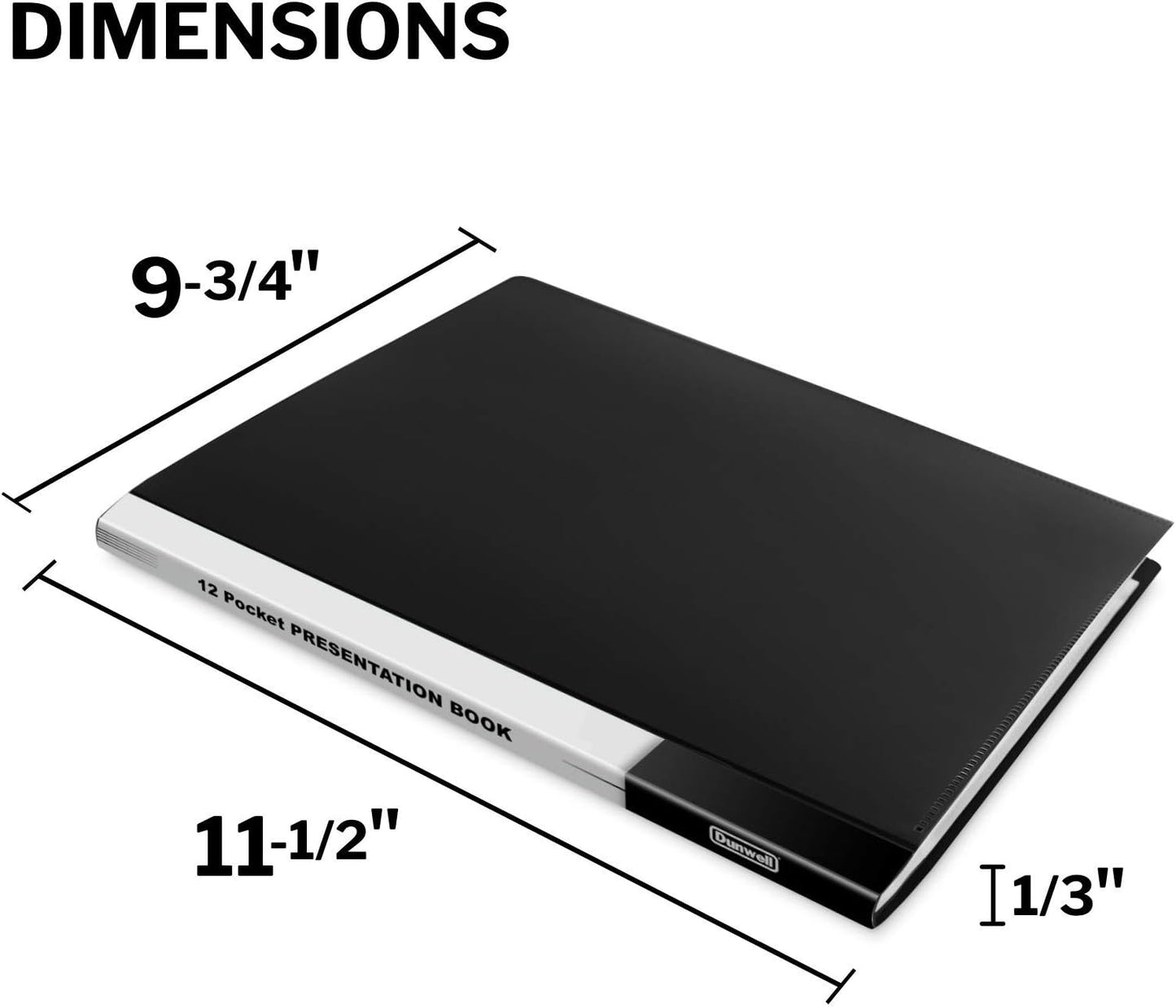 Dunwell Presentation Binder 12-Pocket, Displays 24 Pages, 8.5x11 Portfolio Binder with Plastic Sleeves, Storage and Organizer for Documents, Certificates, Projects, Photos (12 Pack, Black)