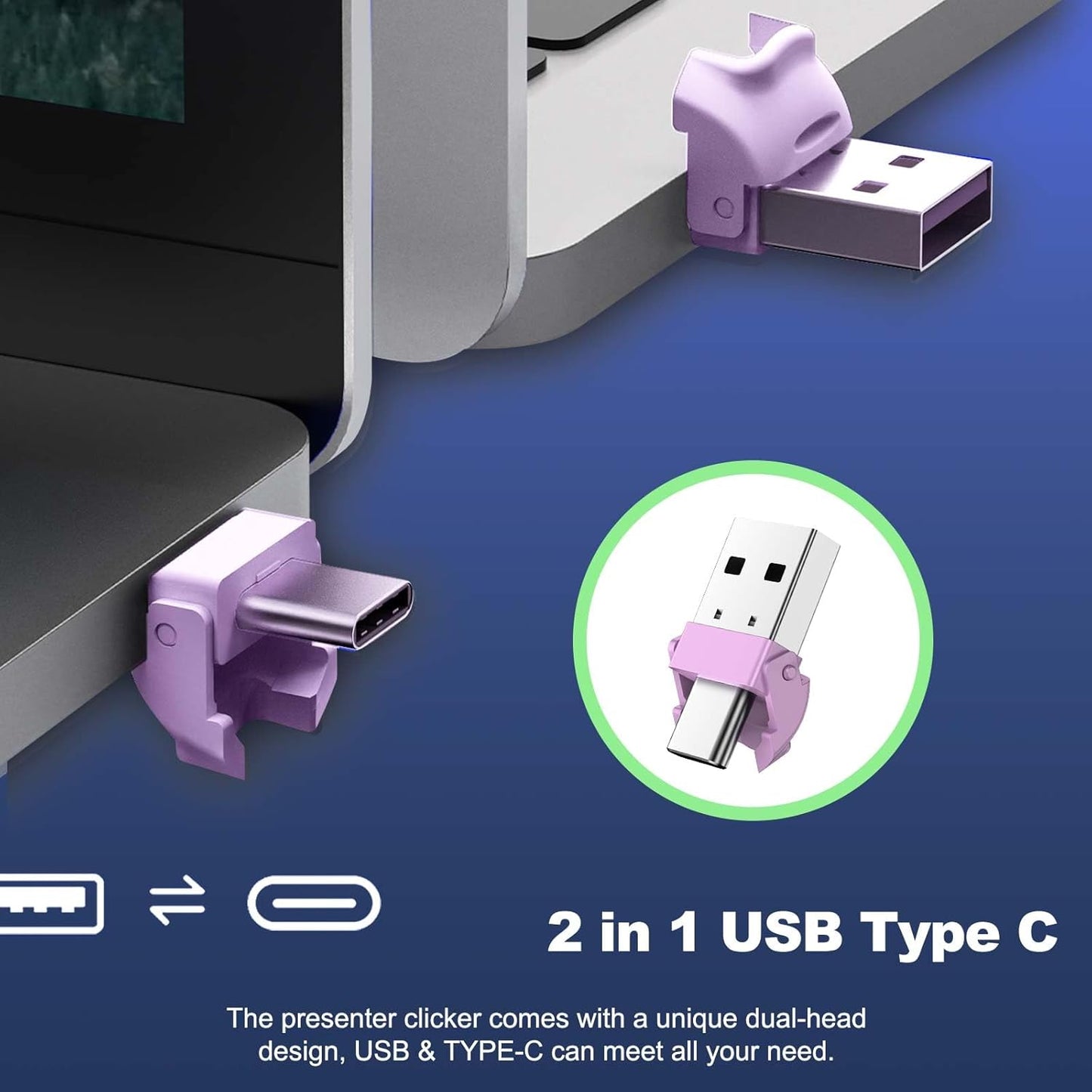 QUI Presentation Clicker for PowerPoint, RF 2.4GHz USB C Wireless Presenter Remote with Volume Control, PowerPoint Clicker Slide Advancer for Mac, Windows, Laptop, Keynote