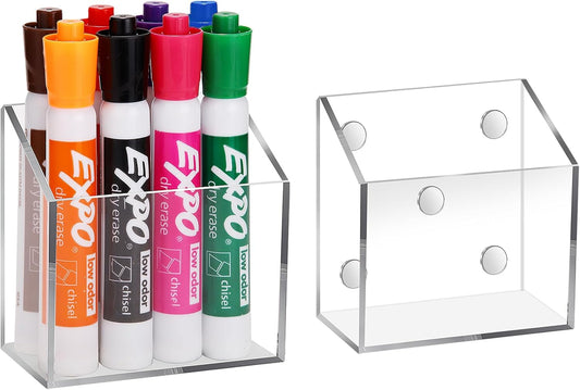 Magnetic Pen Holder Classroom Organization Acrylic Marker Holder for Whiteboard Refrigerator Locker Accessories Pencil Dry Erase Marker Basket (1 Compartment * 2)