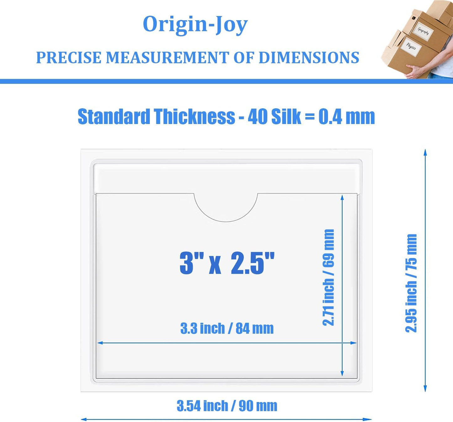 Origin-Joy 60 PCS Self Adhesive Index Card Pockets with Top Open, Clear Plastic Label Holder for Cards of Note, Library and Business, Adhesive Label Pockets & Card Holder (3 x 2.5 inch)