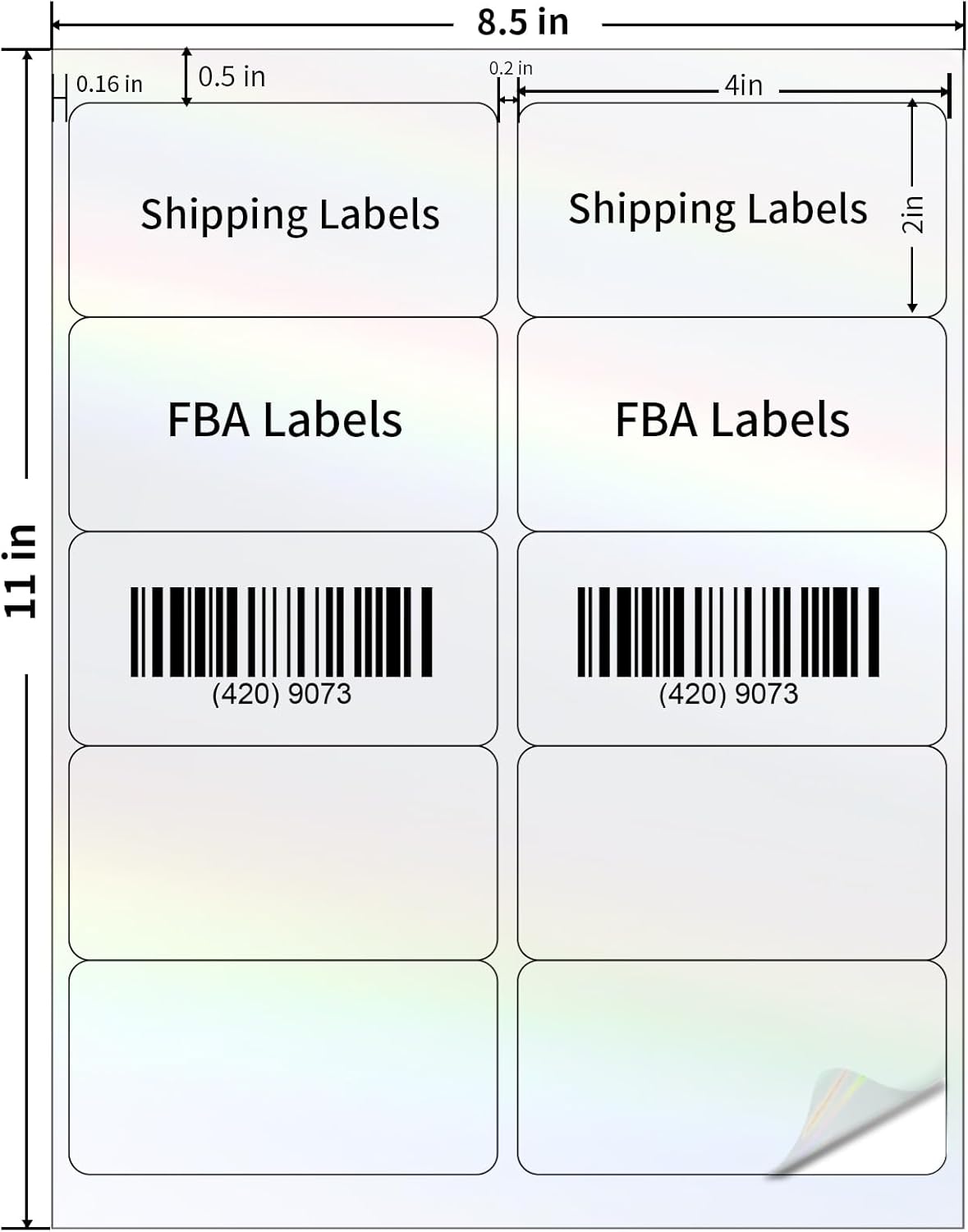 STARLIBOO Transparent Stickers Labels - 2" x 4" Clear Address Labels Mailing Stickers for Laser/Inkjet Printer 8.5"×11"- 20 Sheet (Clear Holographic)
