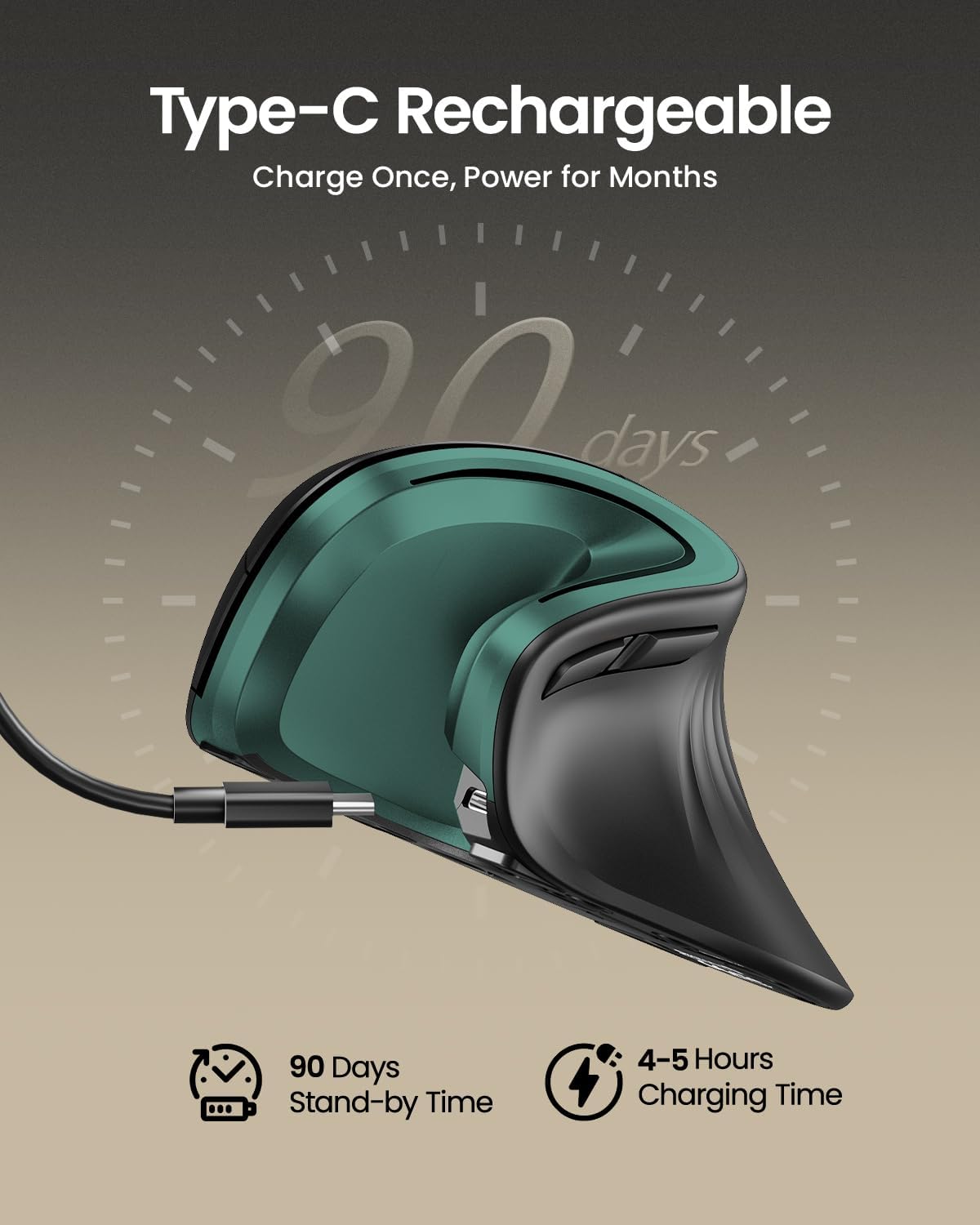 ProtoArc Ergonomic Vertical Mouse, EM11 NL Rechargeable Wireless Mouse Bluetooth, Ergo Mice with 3 Multi-Device for PC/Notebook/Laptop, 2.4GHz Optical Mice for Windows, Mac OS, Green